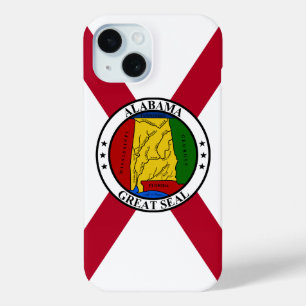 Coque Pour iPhone 15 Drapeau d'État/sceau d'État de l'Alabama superposé