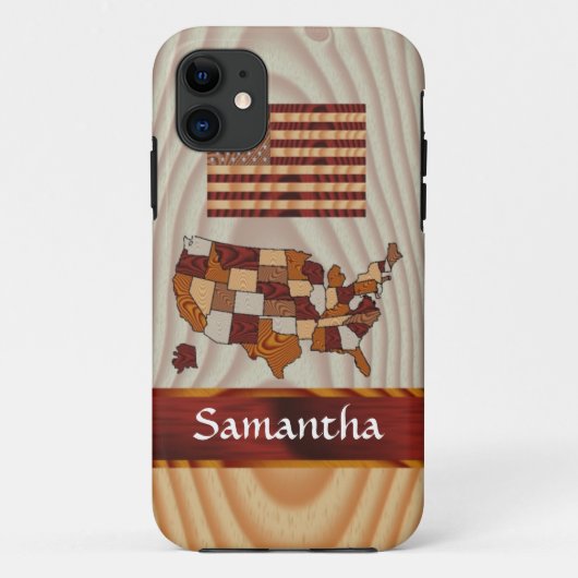 Coques Case-Mate iPhone Drapeau et carte en bois américain (Dos)