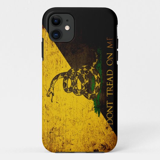 Coques Case-Mate iPhone Drapeau grunge noir d'Anarcho Gadsden (Dos)