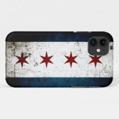 Coques Case-Mate iPhone Drapeau grunge noir de Chicago (Dos (Horizontal))