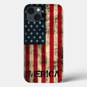 Etui iPhone 13 'Drapeau grunge vintage personnalisé de Merica