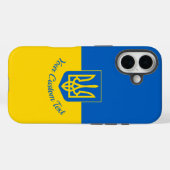 Coques Case-Mate iPhone Drapeau ukrainien avec armoiries et texte personna (Verso (horizontal))