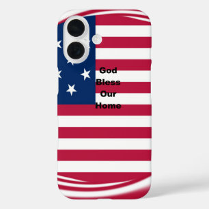Coques iPhone 16 Drapeau USA avec Dieu Bénissez notre maison design