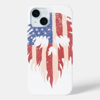 Coque Pour iPhone 15 Drapeau USA Crâne Barbe | Design Patriotique en Dé