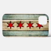 Coques Case-Mate iPhone Drapeau vintage de Chicago look en bois déprimé (Verso (horizontal))