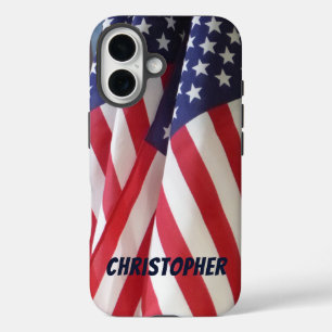 Coques iPhone 16 Drapeaux américains, Nom personnalisé