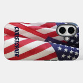 Coques Case-Mate iPhone Drapeaux américains, Nom personnalisé (Verso (horizontal))