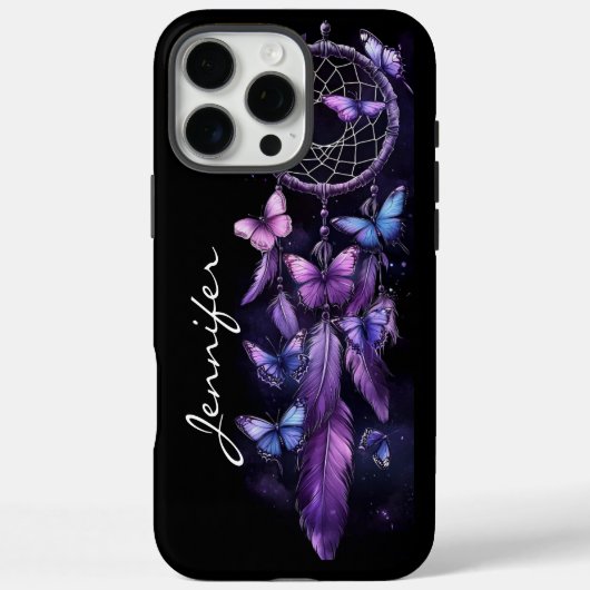 Coques Case-Mate iPhone Dreamcatcher en plume de papillon violet (Verso)