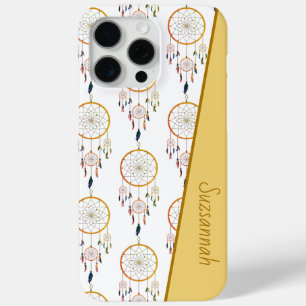 Coque iPhone 15 Pro Max Dreamcatcher Feather Motif Boho Nom personnalisé