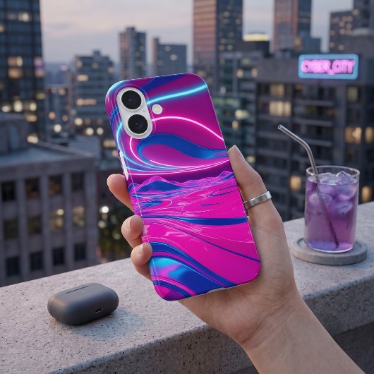 Coques Case-Mate iPhone Dreamwave Néon Électrique Rose et Bleu Abstrait