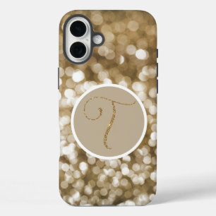 Coques iPhone 16 Plus Dreamy Bokeh Gold Parties scintillant Letter T Whi