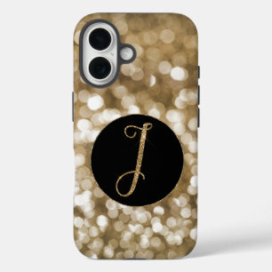 Coques iPhone 16 Dreamy Bokeh Gold Parties scintillant Lettre I Mon