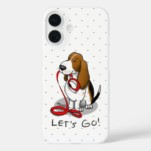 Coques iPhone 16 Drôle Allons-y ! Promener Basset Hound (tri-couleu