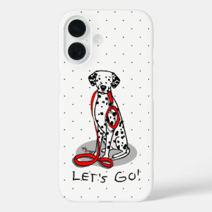 Coques iPhone 16 Drôle Allons-y ! Promener le chien dalmatien (noir