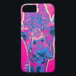 Coque iPhone 7 Drôle Giraffe Sticking out son langue<br><div class="desc">Une pose amusante d'une jolie girafe - qui sort sa langue ! Couleurs de néon gaies et amusantes de rose et de bleu. A une ambiance pop art rétro des années 60 amusante.</div>