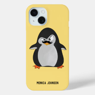 Coque Pour iPhone 15 Drôle mignon noir gris orange pingouin en colère