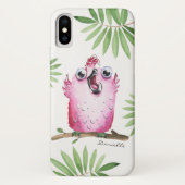 Coques Case-Mate iPhone Drôle oiseau rose avec votre nom (Dos)