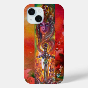 Coque Pour iPhone 15 DURENDAL, ÉPÉE ÉPIQUE ET ANGE Jaune rouge