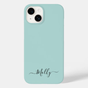 Coque Pour iPhone 14 Dusty Aqua Simple Minimaliste Script Nom personnal