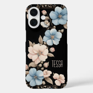 Coques iPhone 16 Dusty Blue et Shell Pink Floral Band
