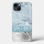 Coques Case-Mate iPhone Dusty Blue Marble Parties scintillant Argent Nom M (Verso)