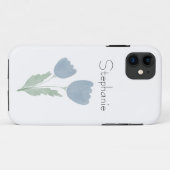 Coques Case-Mate iPhone Dusty Blue Simple Aquarelle Floral Votre nom (Dos (Horizontal))