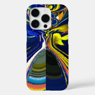 iPhone 16 Pro Case Earth Gold et Cool Blue Fluid Art Abstrait Imprime