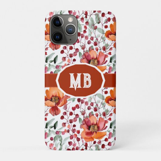 Coques Case-Mate iPhone Earthy Colors, Fall Flowers Monogrammed (Dos)