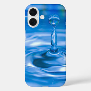Coques iPhone 16 eau bleue ondulée avec gouttelette