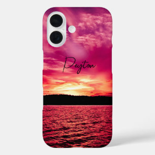 Coques iPhone 16 Eau de coucher de soleil élégante avec nom personn