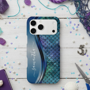 Case-Mate iPhone Case Écaille de sirène en monogramme violet bleu marine