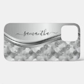 Coques Case-Mate iPhone Écailles de Sirène Argent Nom Manuscrit Métal (Verso (horizontal))