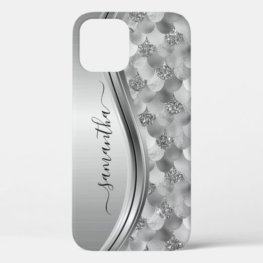 Coques Case-Mate iPhone Écailles de Sirène Argent Nom Manuscrit Métal (Verso)