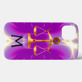 COQUES Case-Mate iPhone ÉCHELLES D'OR DE LA LOI AVEC PIERRES GEM MONOGRAM (Verso (horizontal))