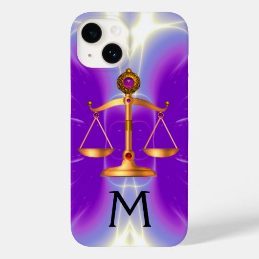COQUES Case-Mate iPhone ÉCHELLES D'OR DE LA LOI AVEC PIERRES GEM MONOGRAM  (Verso)