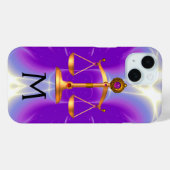 COQUES Case-Mate iPhone ÉCHELLES D'OR DE LA LOI AVEC PIERRES GEM MONOGRAM  (Verso (horizontal))