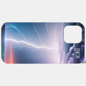 Coques Case-Mate iPhone Éclair sur Monogramme d'eau (Verso (horizontal))