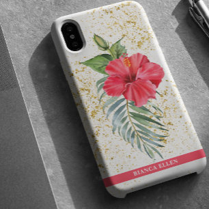 Coques iPhone 16 Plus Éclats tropicaux en or floral