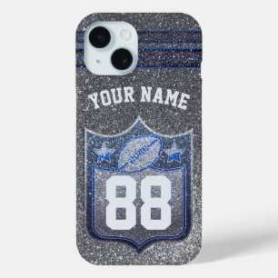 Coque Pour iPhone 15 École de Parties scintillant Blue & Silver Footbal