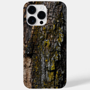 Coque Pour Pour iPhone 14 Pro Max écorce Brown cool en mousse avec lichen jaune