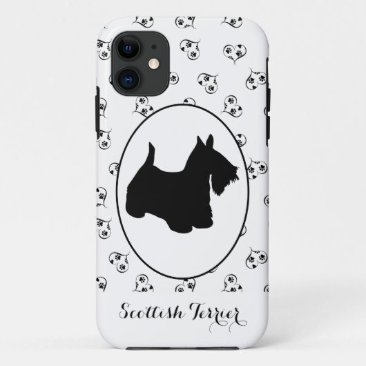 Coques Case-Mate iPhone Écossais Terrier Silhouette Coeurs et Empreintes d (Dos)