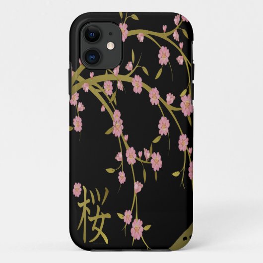 Coques Case-Mate iPhone Écran noir rose Sakura or noir (Dos)