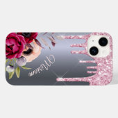 Coques Case-Mate iPhone Écriture de nom floral à goutte de parties scintil (Verso (horizontal))