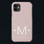 Case-Mate iPhone Case Écriture féminine moderne monogramme bleu rose<br><div class="desc">Script féminin moderne monogramme blush rose nom iPhone 11 Coque</div>