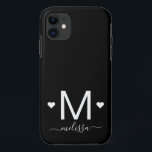 Case-Mate iPhone Case Écriture féminine moderne monogramme noir blanc<br><div class="desc">Script féminin moderne monogramme noir blanc nom iPhone 11 Coque</div>