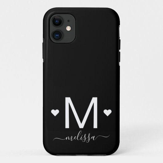 Coques Case-Mate iPhone Écriture féminine moderne monogramme noir blanc (Dos)