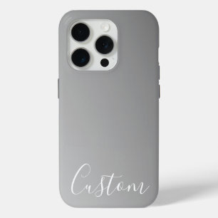 Coque iPhone 15 Pro Écriture moderne élégante blanche avec dégradé gri