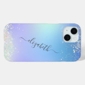Coques Case-Mate iPhone Écriture Monogramme Paillettes Bleu Violet Tendanc (Verso (horizontal))