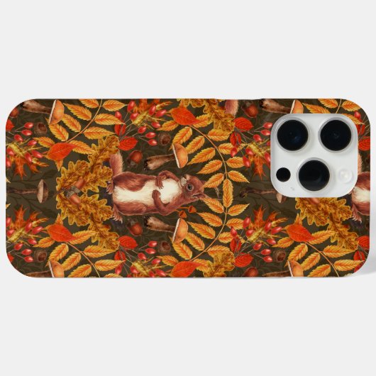 Coques Case-Mate iPhone Écureuil d'automne sur brun foncé (Verso (horizontal))