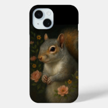 Écureuil Gris avec Fleurs – Bois Enchanté